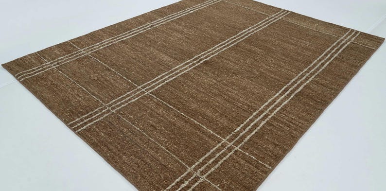 Woven Ridge Basalt Cream Wool Rug, Hand-Woven Ribbed Directional Weave, Cream Area Rug 8x10 image 5