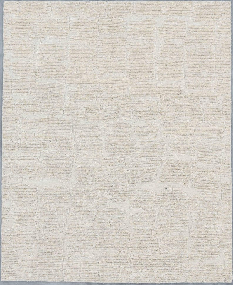 Still Water Canyon Cream Wool Rug, Hand-Knotted Tonal Washed Pattern, Cream Area Rug 8x10 image 2