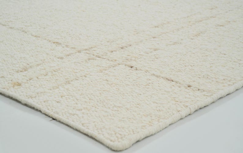 Woven Ridge Ash Ivory Wool Rug, Hand-Woven Ribbed Directional Weave, Ivory Cream Area Rug 8x10 image 7