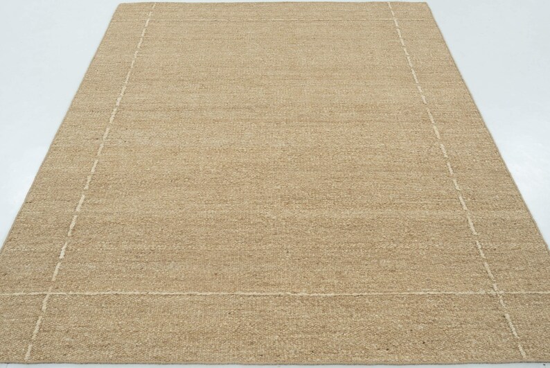 Geweven Ridge Azuriet Camel wollen vloerkleed, handgeweven ribbels met richtingspatroon, warm camelkleurig vloerkleed 8x10 afbeelding 3
