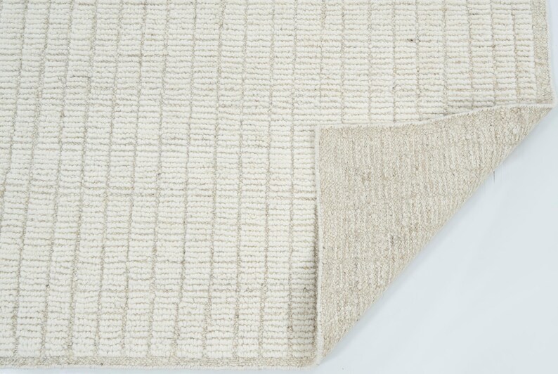 Hoogpolig wollen vloerkleed in de kleur Briar Ivory, handgeknoopt, pluche, hoog-laagpolig, ivoorkleurig crèmekleurig vloerkleed 8x10 afbeelding 5