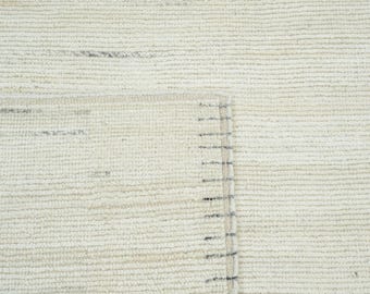 Warm Grain Acorn Ivory Wool Rug, Hand-Knotted Textured Tribal Weave, Ivory Cream Area Rug 8x10