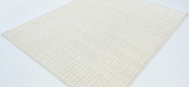 Hoogpolig wollen vloerkleed in de kleur Briar Ivory, handgeknoopt, pluche, hoog-laagpolig, ivoorkleurig crèmekleurig vloerkleed 8x10 afbeelding 6