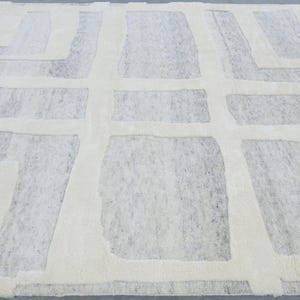 Warm Grain Cleary Ivory wollen vloerkleed, handgeknoopt met een gestructureerd tribaal weefsel, ivoorkleurig crèmekleurig vloerkleed 8x10 afbeelding 8
