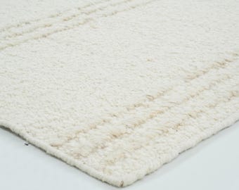Woven Ridge Aspen Ivory wollen vloerkleed, handgeweven ribbelweefsel, ivoorkleurig crèmekleurig vloerkleed 8x10