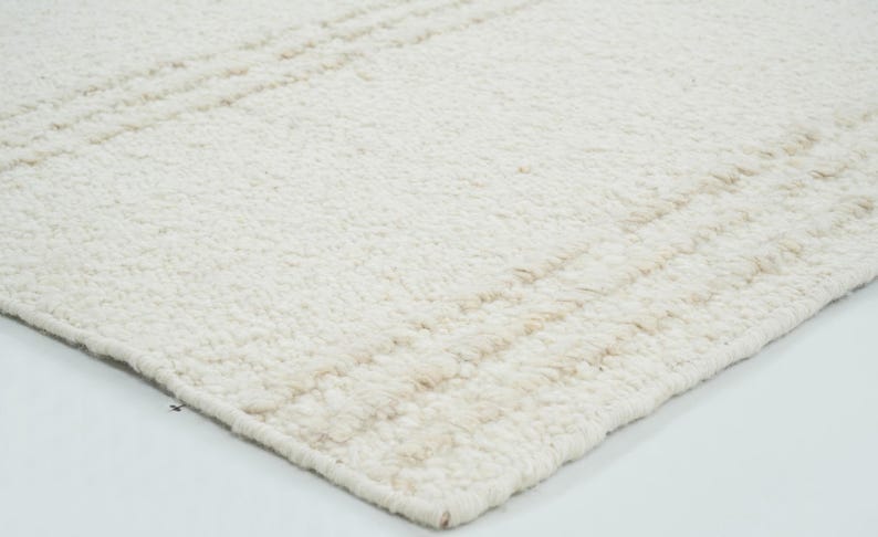 Woven Ridge Aspen Ivory Wool Rug, Hand-Woven Ribbed Directional Weave, Ivory Cream Area Rug 8x10 image 7