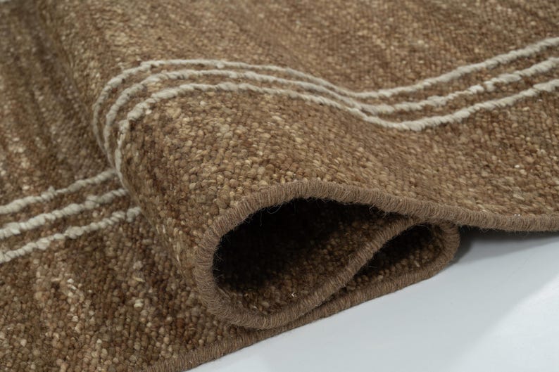 Woven Ridge Basalt Cream Wool Rug, Hand-Woven Ribbed Directional Weave, Cream Area Rug 8x10 image 8