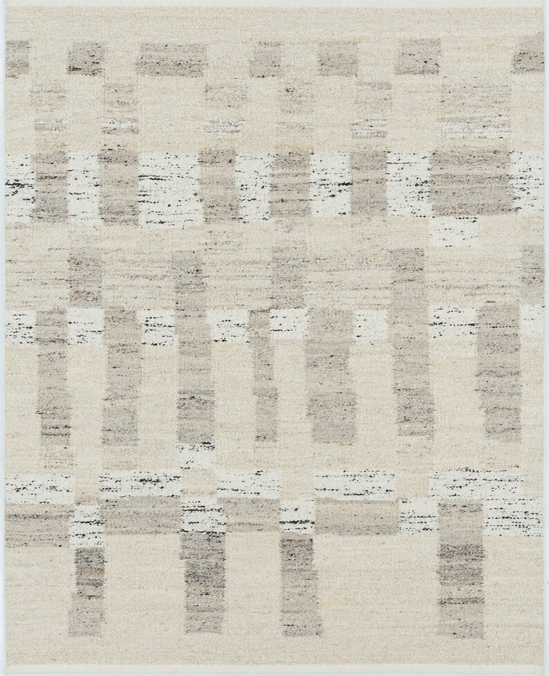Varm, narvfärgad krämig ullmatta, handvävd texturerad tribalväv, krämfärgad matta 8x10 bild 1