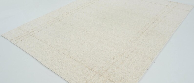 Woven Ridge Ash Ivory Wool Rug, Hand-Woven Ribbed Directional Weave, Ivory Cream Area Rug 8x10 image 6