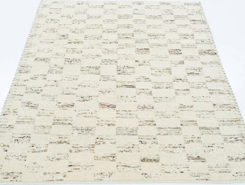 Alfombra Warm Grain Bower de lana color marfil, tejido tribal texturizado anudado a mano, alfombra de área color crema marfil de 8x10 imagen 2