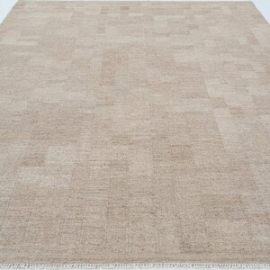 Zachte, laagpolige, camelkleurige wollen vloerkleed, handgeweven, platgeweven, warme camelkleurige vloerkleed 8x10 afbeelding 3