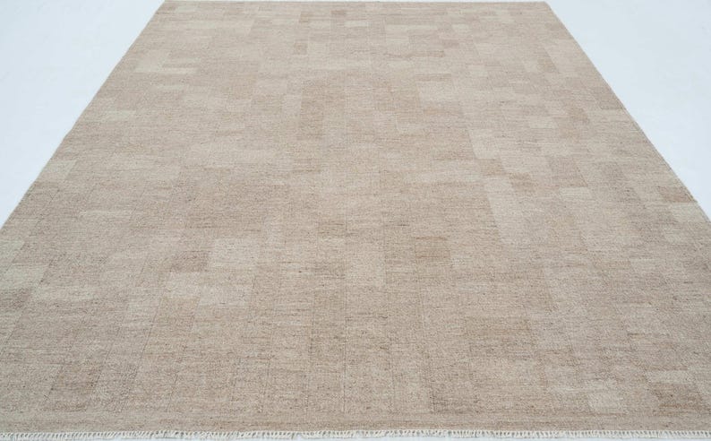 Zachte, laagpolige, camelkleurige wollen vloerkleed, handgeweven, platgeweven, warme camelkleurige vloerkleed 8x10 afbeelding 3