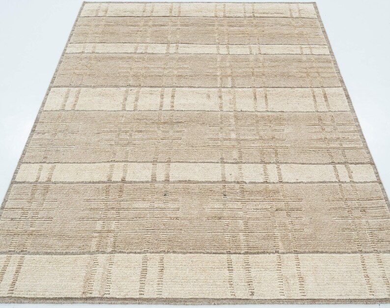 Tapete de lã creme com textura de cobre e grãos quentes, tecido tribal texturizado feito à mão, tapete creme 8x10 imagem 1