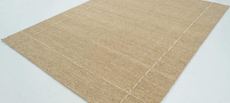 Geweven Ridge Azuriet Camel wollen vloerkleed, handgeweven ribbels met richtingspatroon, warm camelkleurig vloerkleed 8x10 afbeelding 6