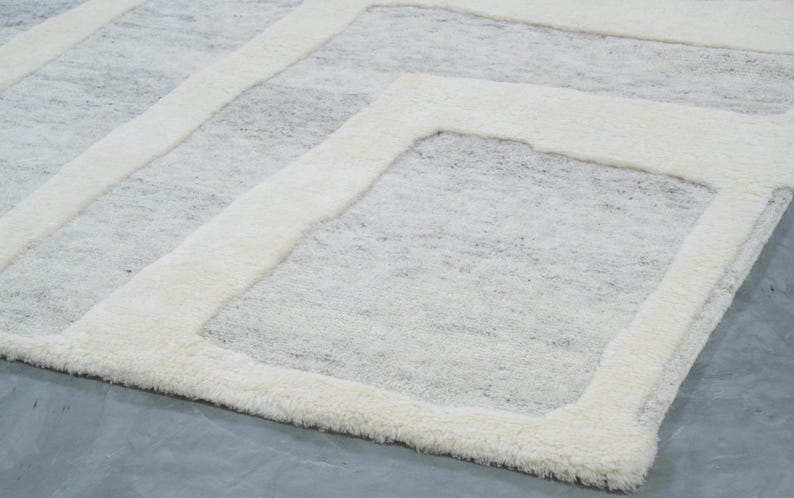 Warm Grain Cleary Ivory wollen vloerkleed, handgeknoopt met een gestructureerd tribaal weefsel, ivoorkleurig crèmekleurig vloerkleed 8x10 afbeelding 7