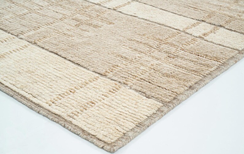 Tapete de lã creme com textura de cobre e grãos quentes, tecido tribal texturizado feito à mão, tapete creme 8x10 imagem 7