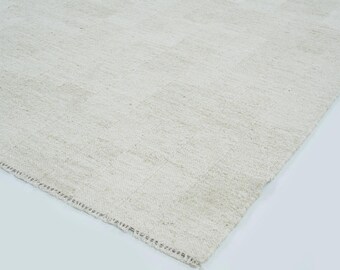 Weicher, cremefarbener Wollteppich in Dillfarbe, handgewebt, flachgewebt, cremefarben, 8x10