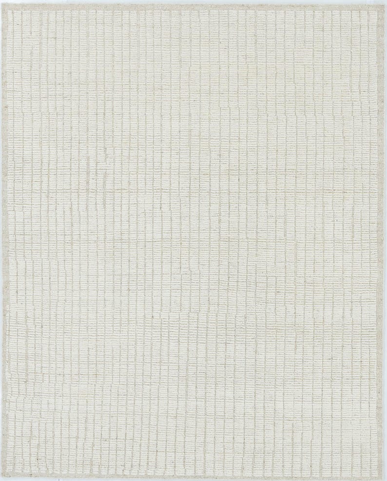 Hoogpolig wollen vloerkleed in de kleur Briar Ivory, handgeknoopt, pluche, hoog-laagpolig, ivoorkleurig crèmekleurig vloerkleed 8x10 afbeelding 2