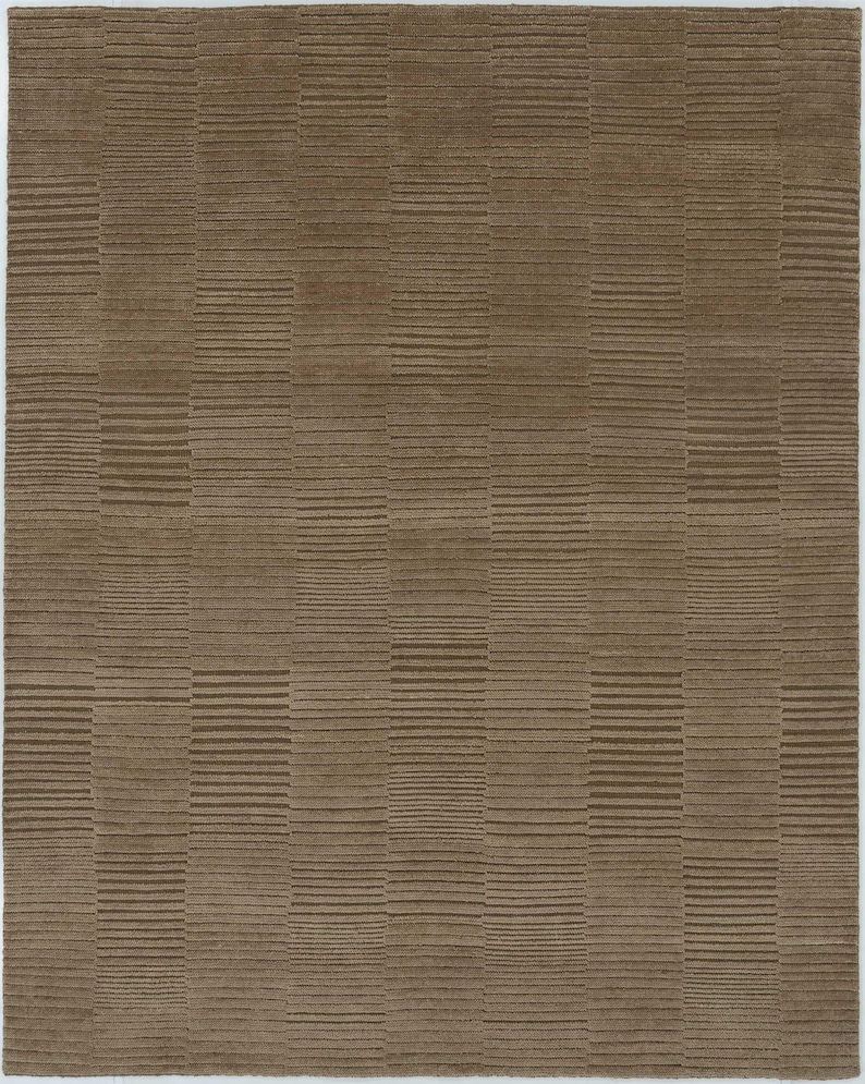 Deep Pile Cruise Sienna Wool Rug, Hand-Knotted Plush High-Low Pile, Burnt Sienna Area Rug 8x10 image 1