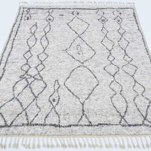 Hoogpolig wollen vloerkleed Bloom Storm, handgeknoopt, pluche, hoog-laagpolig, antracietblauw, vloerkleed 8x10 afbeelding 2