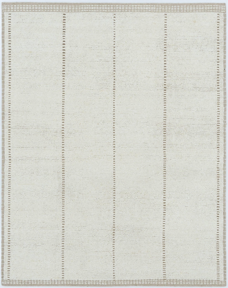 Warm Grain Clover Ivory Wool Rug, Hand-Knotted Textured Tribal Weave, Ivory Cream Area Rug 8x10 image 1