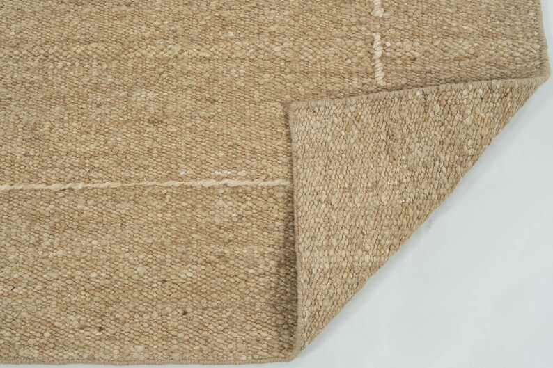 Geweven Ridge Azuriet Camel wollen vloerkleed, handgeweven ribbels met richtingspatroon, warm camelkleurig vloerkleed 8x10 afbeelding 5