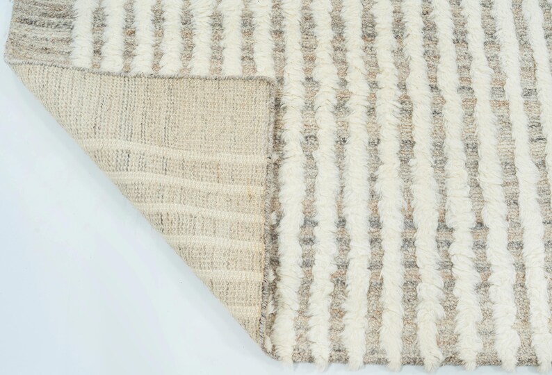 Warm Grain Bog Ivory Wollteppich, handgeknüpft, strukturiertes Tribal-Webmuster, elfenbeinfarbener Teppich (8x10) Bild 5