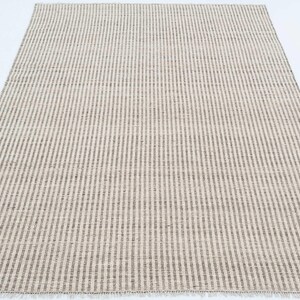 Woven Ridge Clove Cream Wool Rug, Hand-Woven Ribbed Directional Weave, Cream Area Rug 8x10 image 3