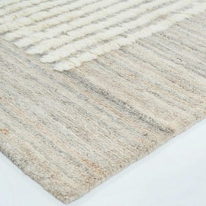 Warm Grain Bog Ivory Wollteppich, handgeknüpft, strukturiertes Tribal-Webmuster, elfenbeinfarbener Teppich (8x10) Bild 7
