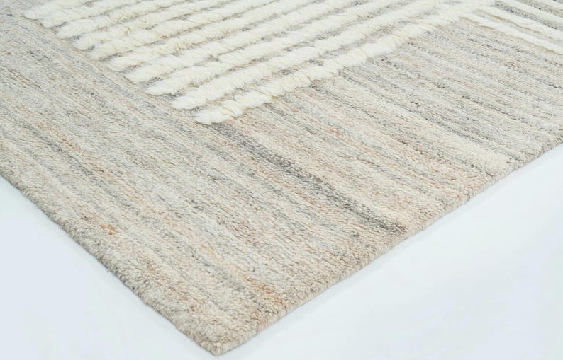 Warm Grain Bog Ivory Wollteppich, handgeknüpft, strukturiertes Tribal-Webmuster, elfenbeinfarbener Teppich (8x10) Bild 7