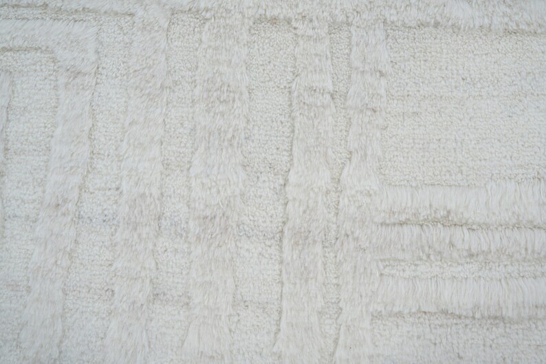 Alfombra de lana Warm Grain Chime color marfil, tejido tribal texturizado anudado a mano, alfombra de área color crema marfil de 8x10 imagen 4