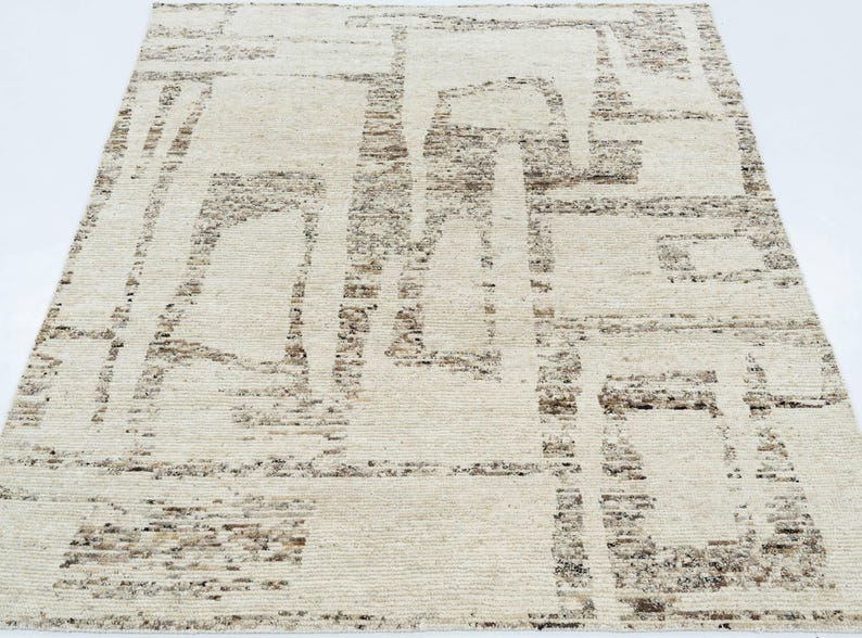 Warm Grain Bench Ivory wollen vloerkleed, handgeknoopt, gestructureerd tribaal weefsel, ivoorkleurig crèmekleurig vloerkleed 8x10 afbeelding 2
