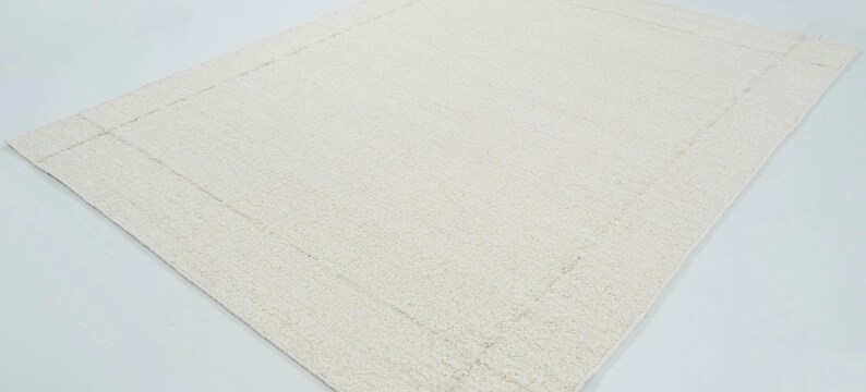 Woven Ridge Aurora Ivory Wool Rug, Hand-Woven Ribbed Directional Weave, Ivory Cream Area Rug 8x10 image 6