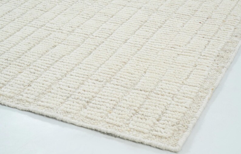 Hoogpolig wollen vloerkleed in de kleur Briar Ivory, handgeknoopt, pluche, hoog-laagpolig, ivoorkleurig crèmekleurig vloerkleed 8x10 afbeelding 7