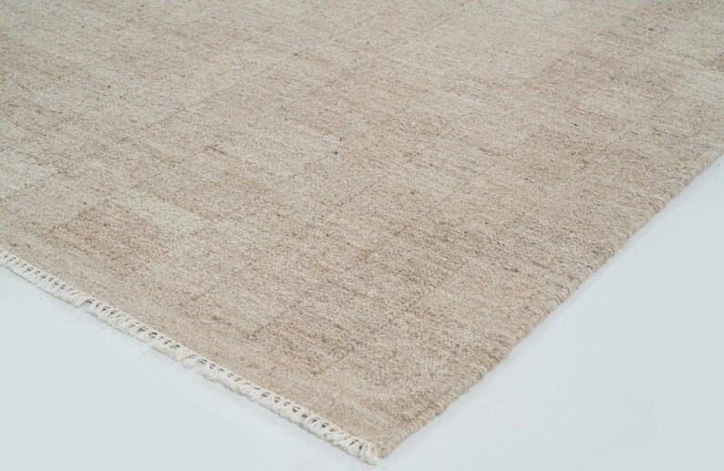 Zachte, laagpolige, camelkleurige wollen vloerkleed, handgeweven, platgeweven, warme camelkleurige vloerkleed 8x10 afbeelding 7