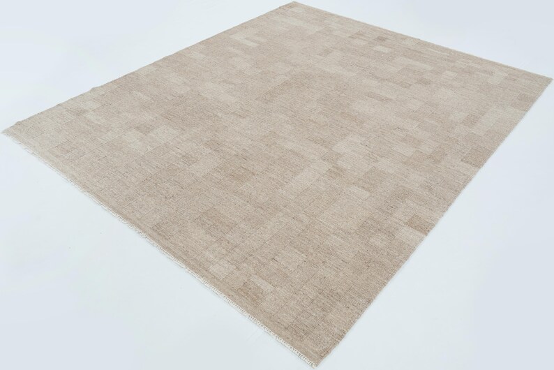 Zachte, laagpolige, camelkleurige wollen vloerkleed, handgeweven, platgeweven, warme camelkleurige vloerkleed 8x10 afbeelding 6