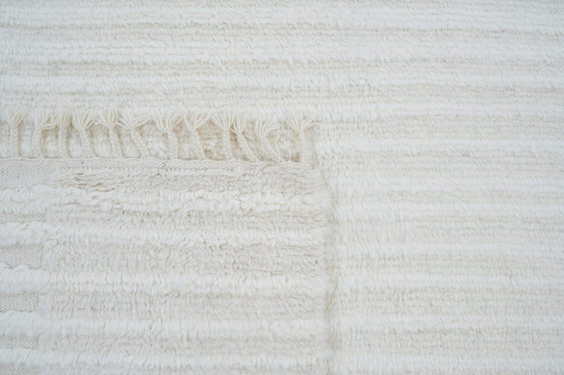 Warm Grain Cardamom Ivory wollen vloerkleed, handgeknoopt met een gestructureerd tribaal weefsel, ivoorkleurig crèmekleurig vloerkleed 8x10 afbeelding 3