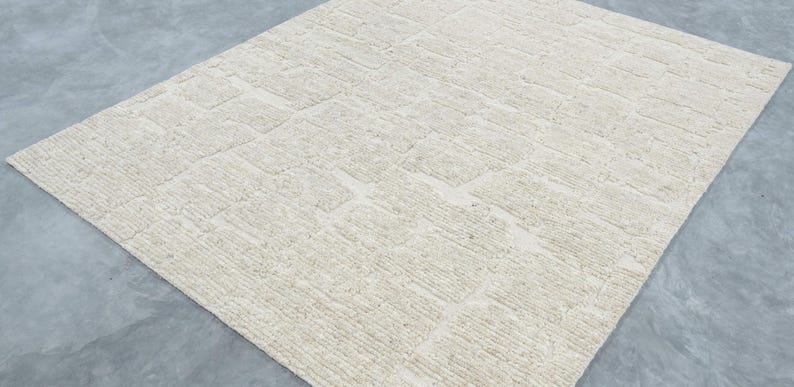Still Water Canyon Cream Wool Rug, Hand-Knotted Tonal Washed Pattern, Cream Area Rug 8x10 image 6