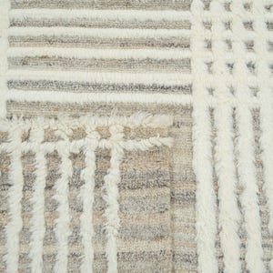 Warm Grain Bog Ivory Wollteppich, handgeknüpft, strukturiertes Tribal-Webmuster, elfenbeinfarbener Teppich (8x10) Bild 3
