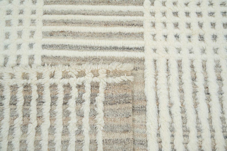 Warm Grain Bog Ivory Wollteppich, handgeknüpft, strukturiertes Tribal-Webmuster, elfenbeinfarbener Teppich (8x10) Bild 3