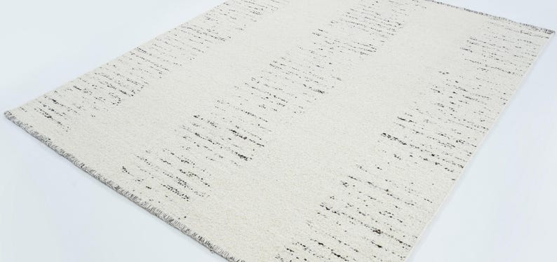 Warm Grain Brocade Ivory Wool Rug, Hand-Woven Textured Tribal Weave, Ivory Cream Area Rug 8x10 image 6