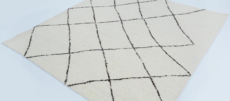 Tapis Warm Grain Cress en laine ivoire, tissé à la main, motif tribal texturé, tapis crème ivoire 8x10 image 1
