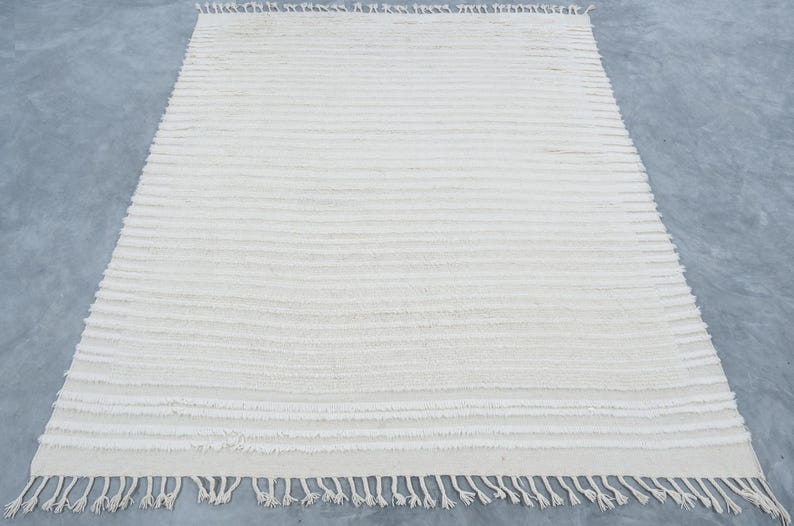 Warm Grain Cardamom Ivory wollen vloerkleed, handgeknoopt met een gestructureerd tribaal weefsel, ivoorkleurig crèmekleurig vloerkleed 8x10 afbeelding 2