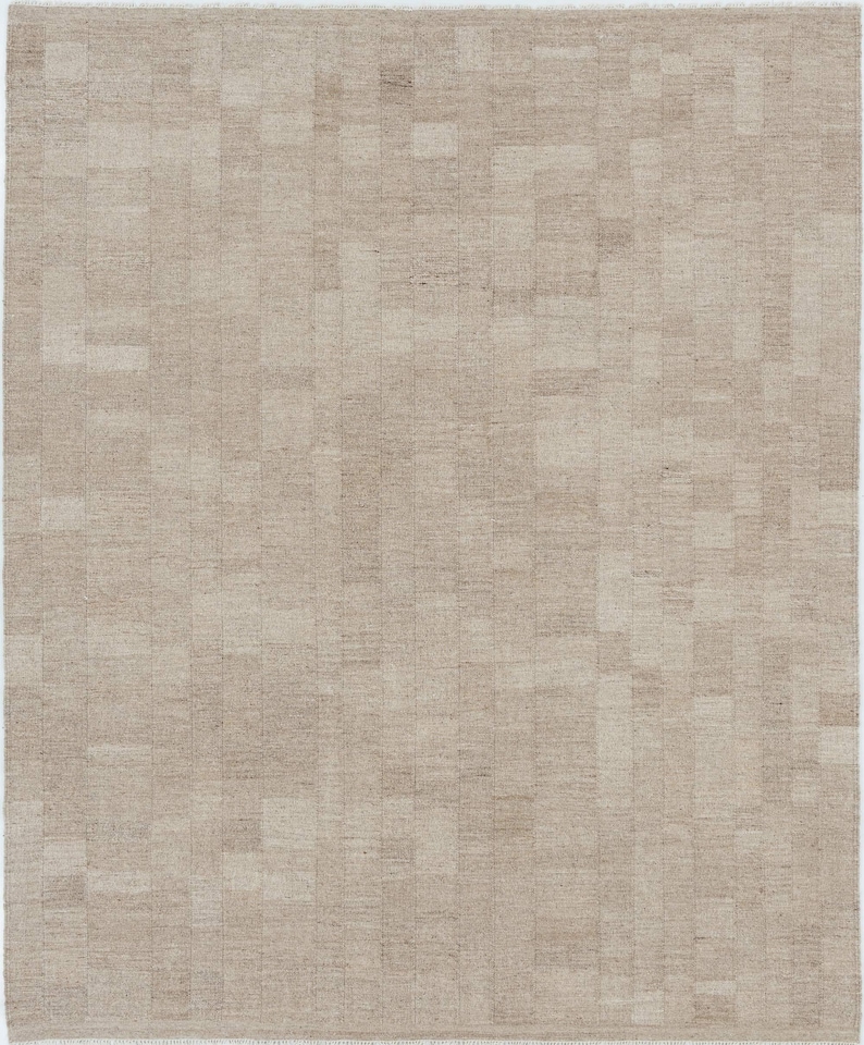 Zachte, laagpolige, camelkleurige wollen vloerkleed, handgeweven, platgeweven, warme camelkleurige vloerkleed 8x10 afbeelding 1