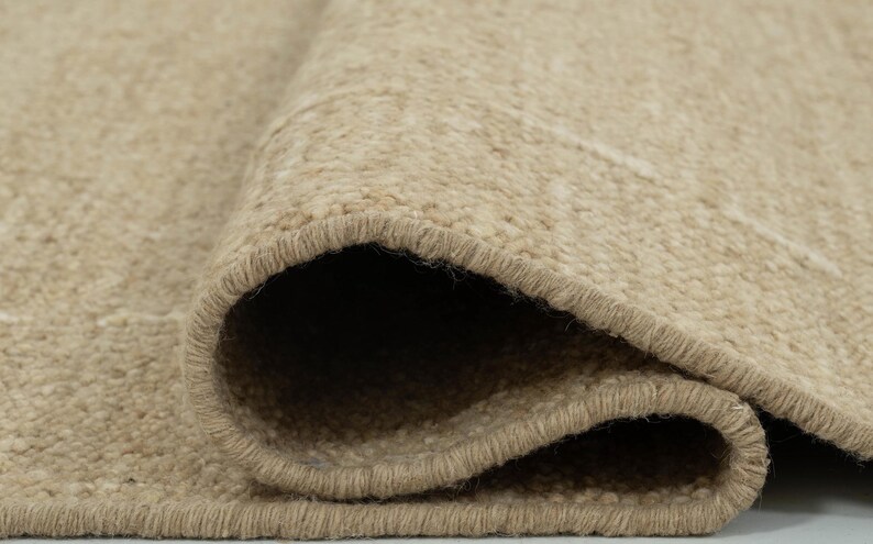 Geweven Ridge Azuriet Camel wollen vloerkleed, handgeweven ribbels met richtingspatroon, warm camelkleurig vloerkleed 8x10 afbeelding 2