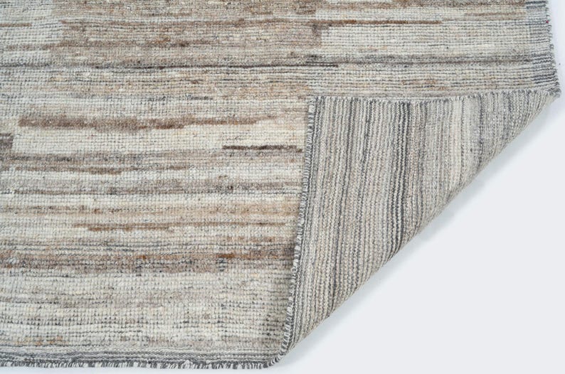 Tapis en laine à poils longs couleur taupe corail, noué à la main, à poils longs et courts, tapis grège taupe 8x10 image 4