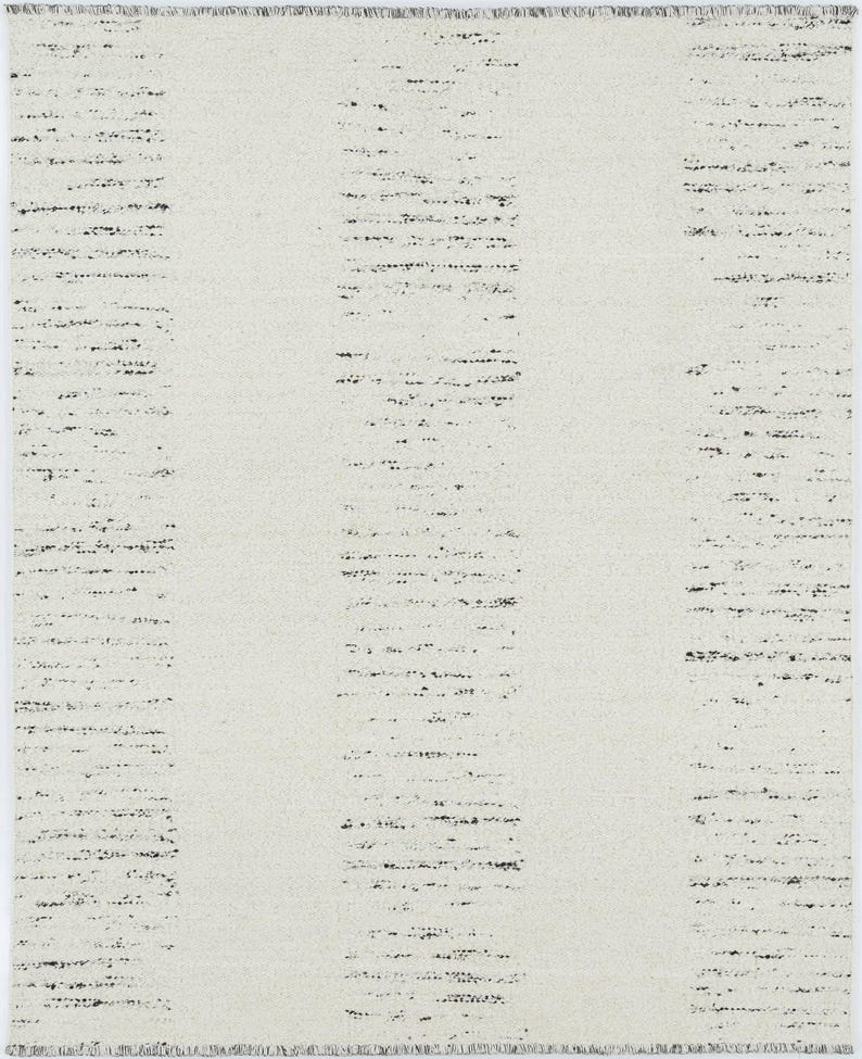 Warm Grain Brocade Ivory Wool Rug, Hand-Woven Textured Tribal Weave, Ivory Cream Area Rug 8x10 image 1