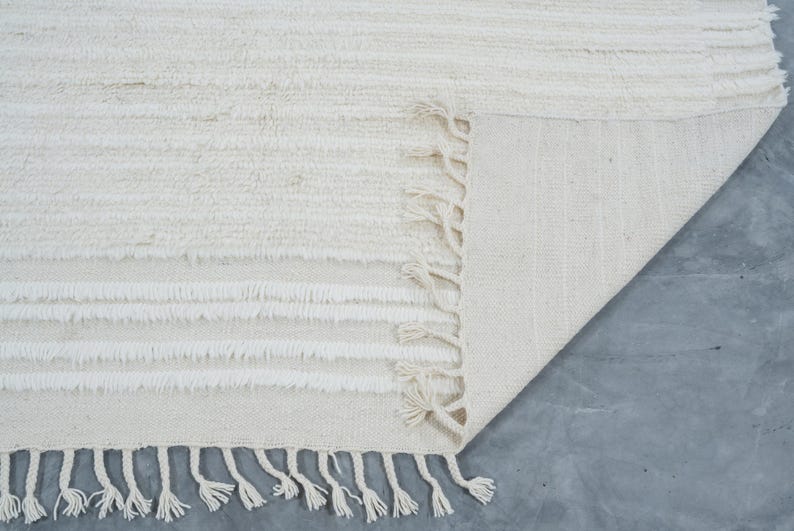Warm Grain Cardamom Ivory wollen vloerkleed, handgeknoopt met een gestructureerd tribaal weefsel, ivoorkleurig crèmekleurig vloerkleed 8x10 afbeelding 5