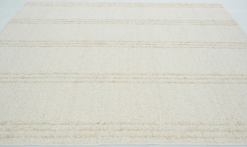Woven Ridge Aspen Ivory Wool Rug, Hand-Woven Ribbed Directional Weave, Ivory Cream Area Rug 8x10 image 8