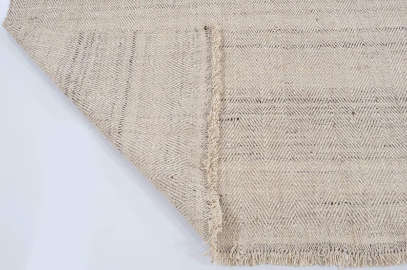 Geweven Cumulus-wollen vloerkleed met ribbels, crèmekleurig, handgeweven, richtingsgebonden, crèmekleurig vloerkleed 8x10 afbeelding 7